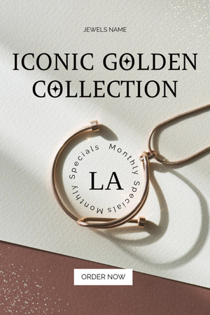 Platilla de diseño Elegant Golden Jewelry Collection with Necklace Pinterest