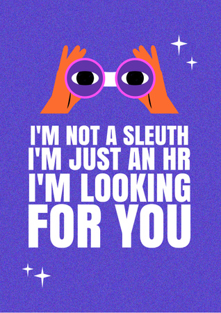 Ontwerpsjabloon van Poster van Vacancy Ad with Funny Recruiter looking through Binoculars