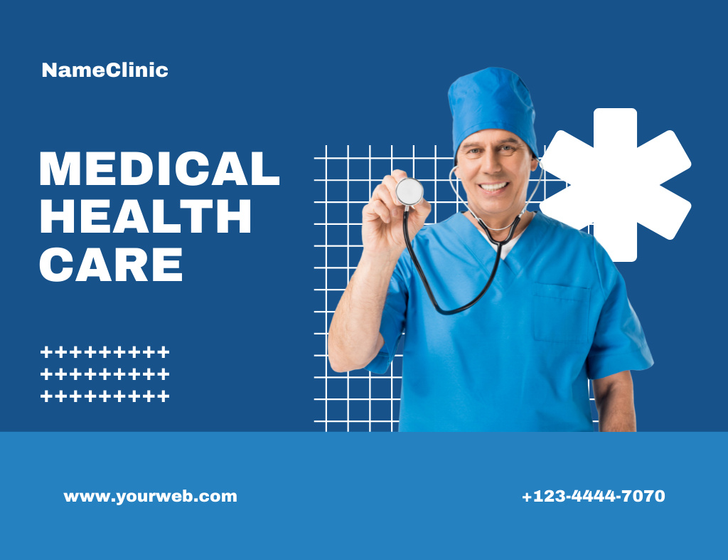 Medical Health Care Services with Doctor Auscultating with Stethoscope Thank You Card 5.5x4in Horizontalデザインテンプレート