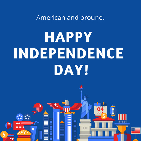 Anúncio de celebração do Dia da Independência dos EUA com marcos nacionais Instagram Modelo de Design