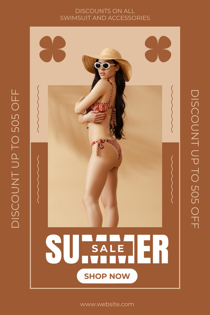 Swimwear Sale Ad on Beige Pinterest Modelo de Design