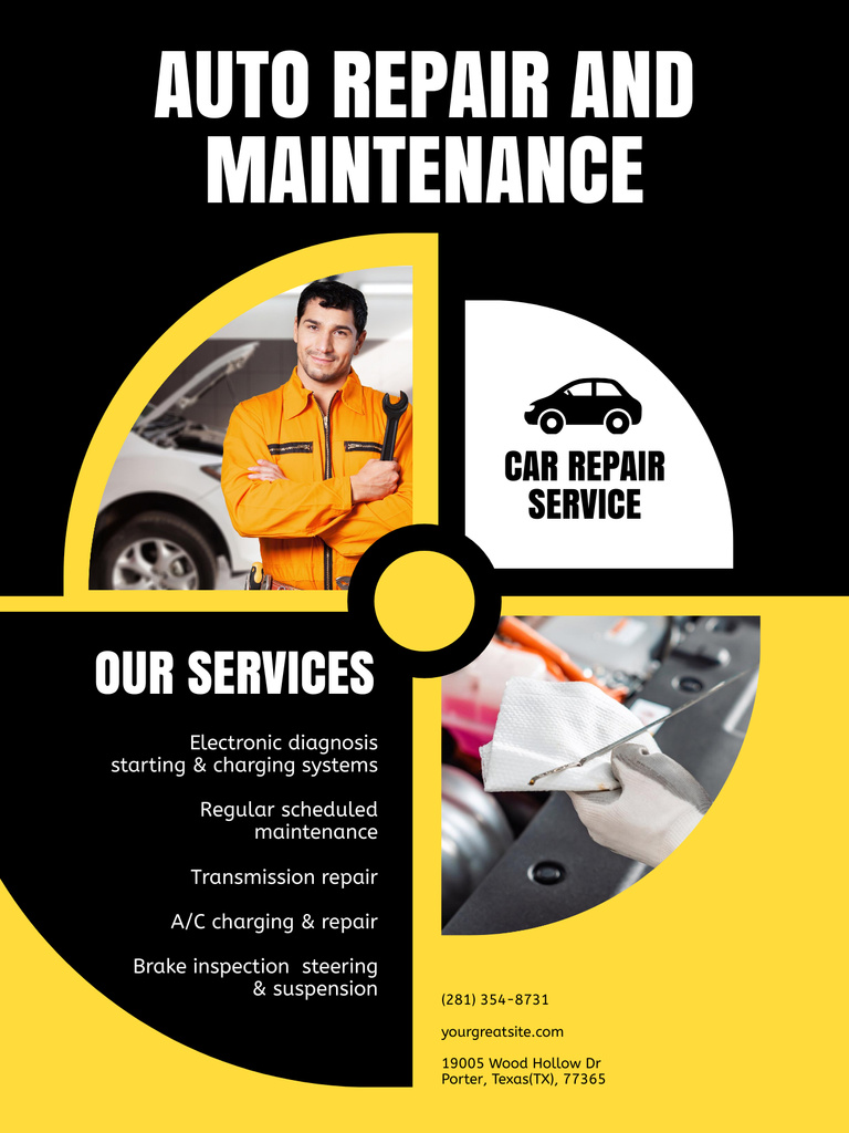 Services of Auto Repair and Maintenance Poster USデザインテンプレート