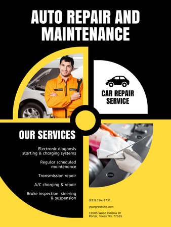 Services of Auto Repair and Maintenance Poster US Design Template