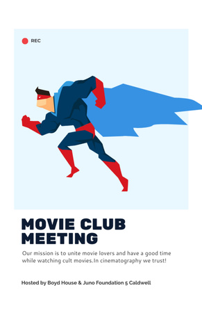 Movie Club Meeting Man in Superhero Costume Flyer 5.5x8.5in Design Template