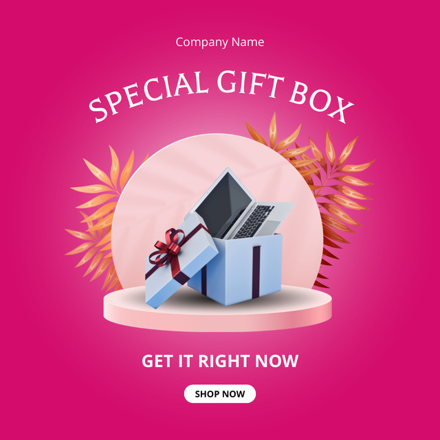 Gift Box with Laptop Pink Instagram Šablona návrhu