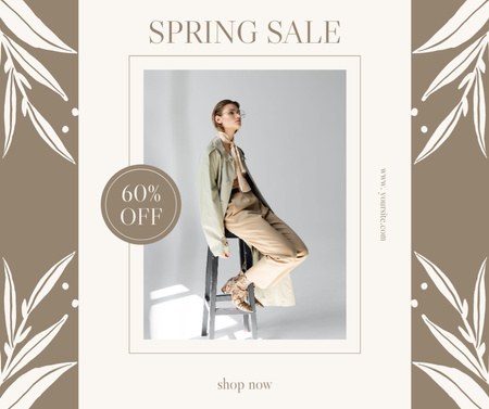 Spring Sale Offer with Beautiful Stylish Blonde Woman Facebook Design Template