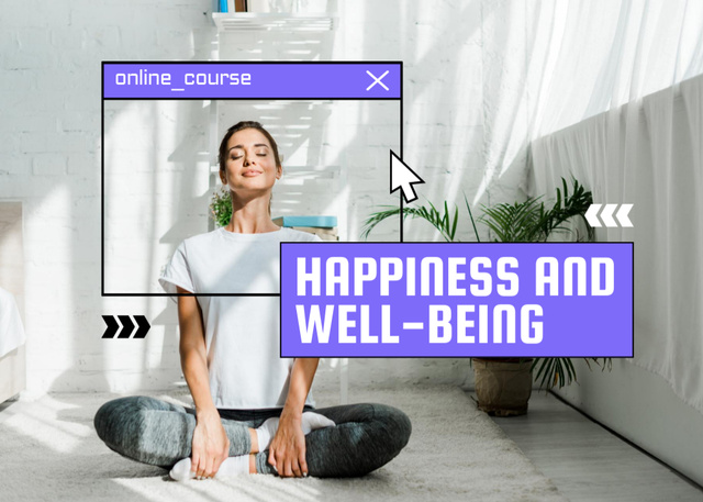 Modèle de visuel Online Course on Happiness and Wellbeing - Postcard 5x7in
