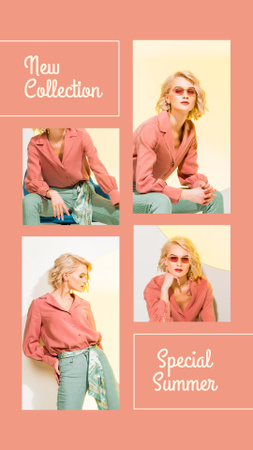 Plantilla de diseño de Summer Fashion Collection Ad with Stylish Woman Instagram Story 