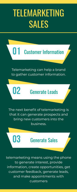 Telemarketing Sales Step By Step In Green Infographic Πρότυπο σχεδίασης