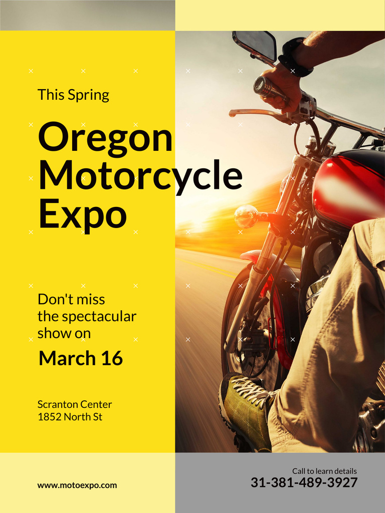 Motorcycle Exhibition Man Riding Bike on Road Poster US – шаблон для дизайна