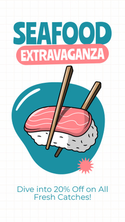 Seafood Ad with Sushi in Chopsticks Instagram Story Design Template