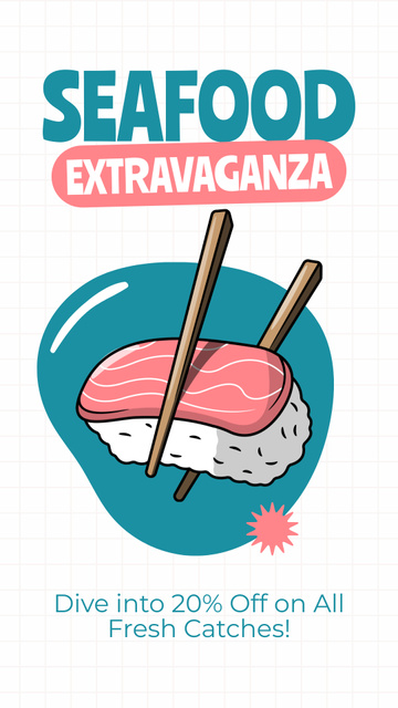 Seafood Ad with Sushi in Chopsticks Instagram Story tervezősablon