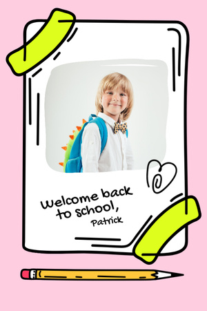 Back to School Greeting from Schoolboy Postcard 4x6in Vertical Design Template