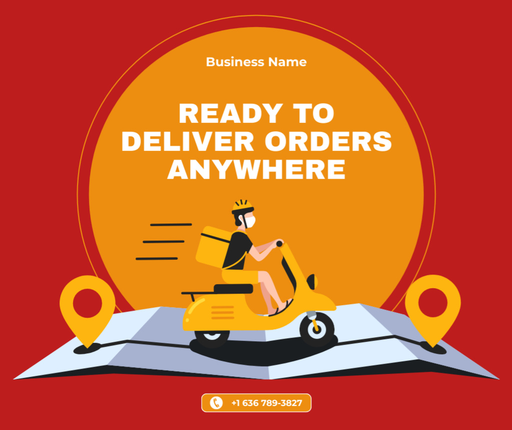Everywhere Delivery Service With Motorbike Facebook Tasarım Şablonu