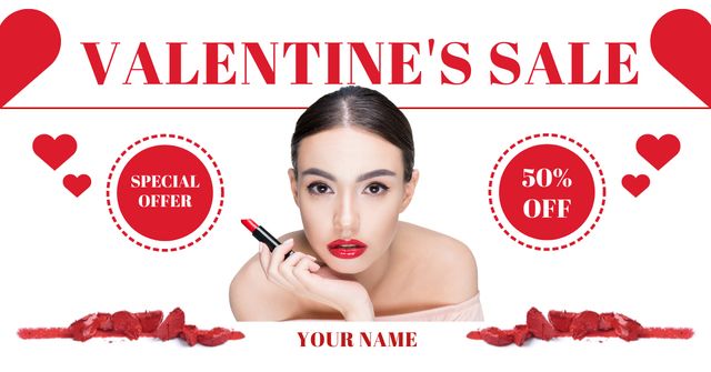 Valentine's Day Sale with Spectacular Young Woman Facebook AD Design Template