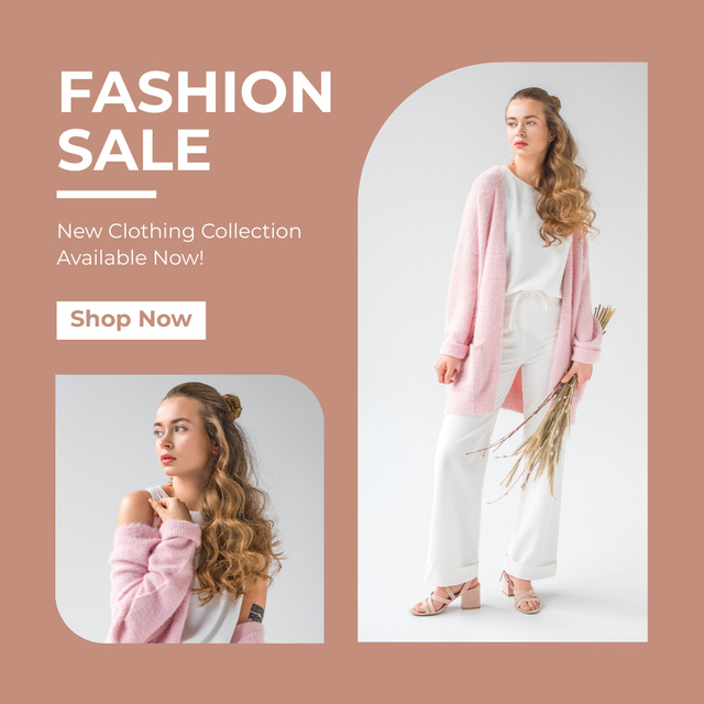 Fashion Sale Announcement with Girl in Light Outfit Instagram tervezősablon