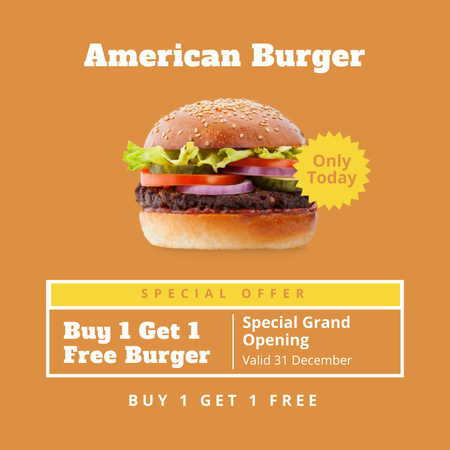 amerikan burger satışı reklamı Instagram Tasarım Şablonu