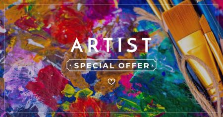 Paintbrushes Sale Offer with Colorful Painting Facebook AD Design Template