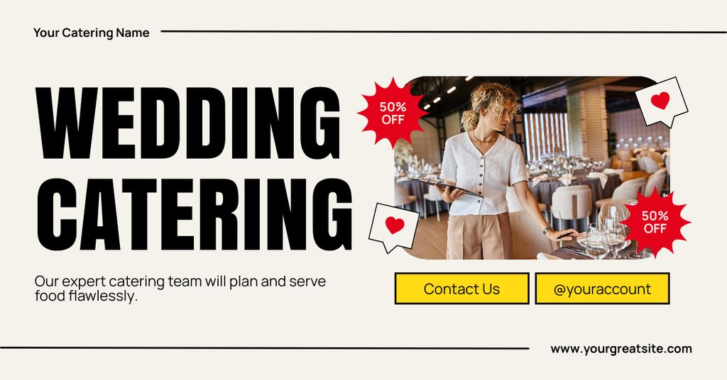 Designvorlage Wedding Catering Services Offer with Cater in Restaurant für Facebook AD
