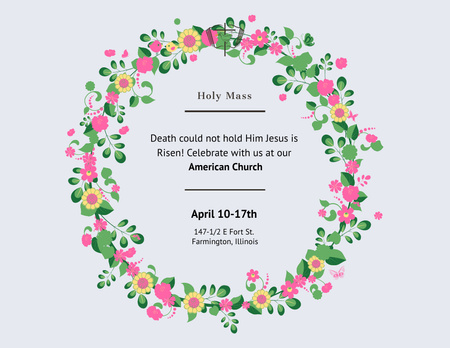 Easter Religious Services Schedule with Illustration of Wreath Flyer 8.5x11in Horizontal Πρότυπο σχεδίασης