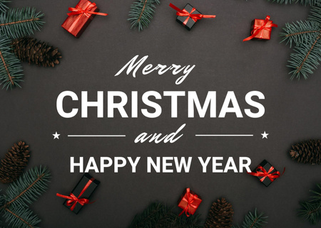 Plantilla de diseño de Christmas And Happy New Year  Wishes In Black Postcard 5x7in 