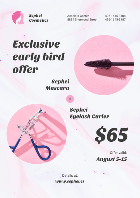 Cosmetics Sale with Mascara and Eyelash Curler Poster Design Template