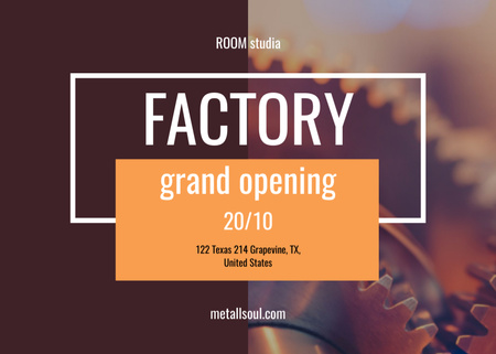 Factory Grand Opening Announcement with Cogwheel Mechanism Flyer 5x7in Horizontalデザインテンプレート