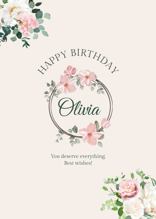 Platilla de diseño Happy Birthday Holiday Greeting with Pink Roses Postcard 5x7in Vertical
