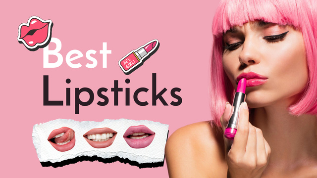Lipstick Offer with Woman painting lips Youtube Thumbnail – шаблон для дизайну