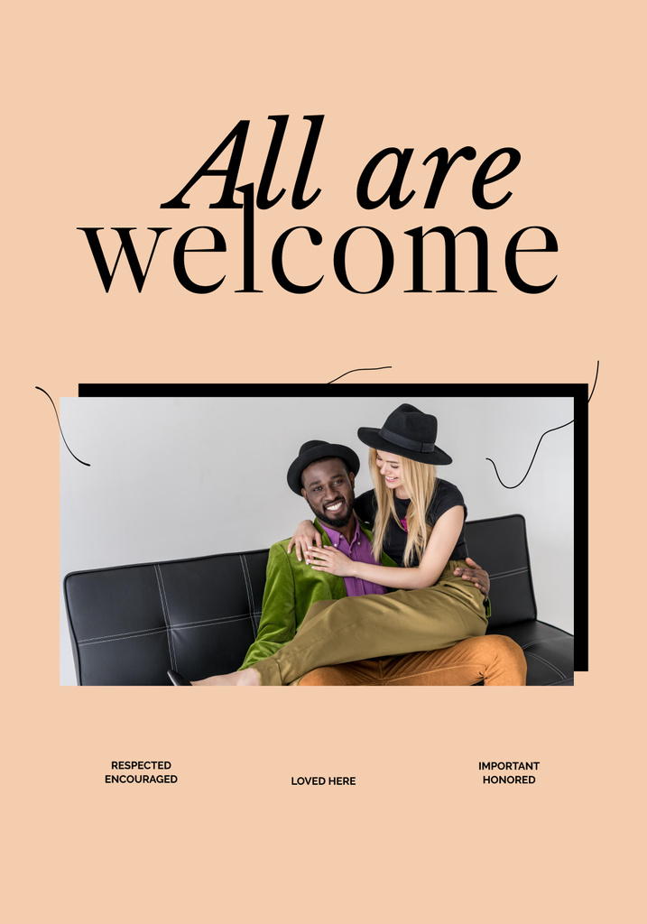 Inspirational Phrase with Multiracial Couple on Beige Poster 28x40in Πρότυπο σχεδίασης