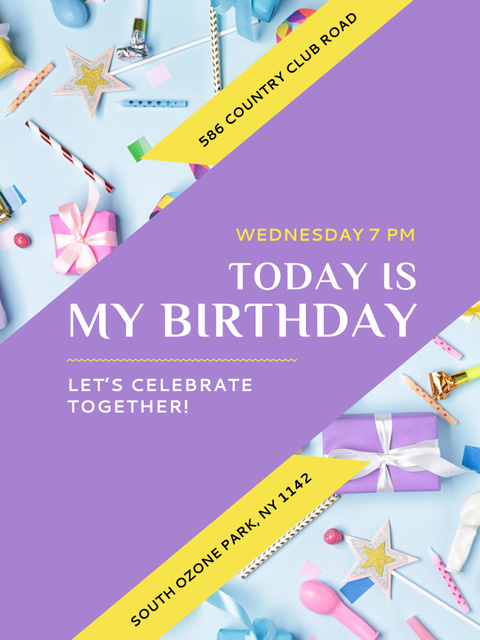 Birthday Party Invitation Bows and Ribbons Poster US Tasarım Şablonu
