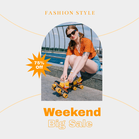 Young Stylish Woman Promotes Fashion Sale Ad Instagram Design Template
