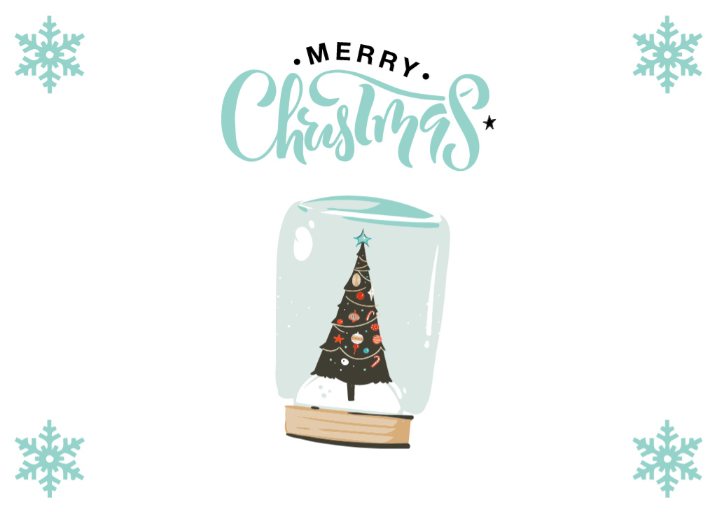 Christmas Wishes with Illustration of Decorated Tree in Glass Postcard 5x7in Design Template