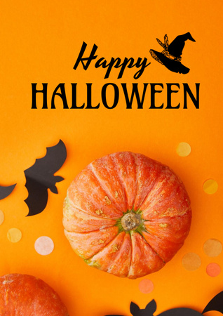 Halloween Greeting with Pumpkins and Witch's Hat Poster A3 Design Template
