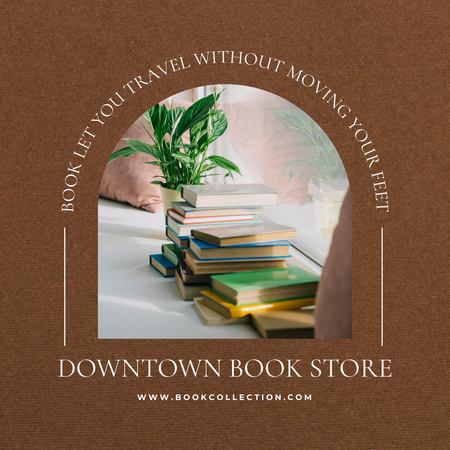 Downtown Bookstore Promotion with Bundle of Books Instagram Design Template