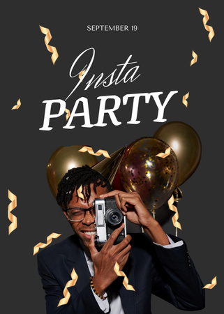 Party Announcement with Man holding Camera Flayer Design Template