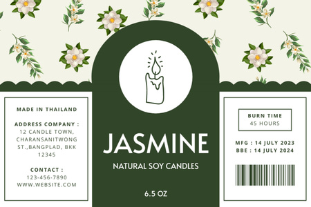 Ontwerpsjabloon van Label van Promotie van natuurlijke sojakaarsen met jasmijngeur