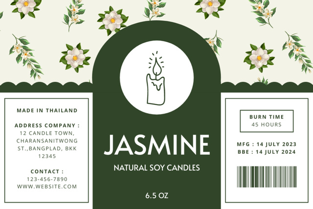 Natural Soy Candles With Jasmine Scent Promotion Label Modelo de Design