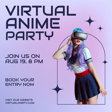 Ontwerpsjabloon van Instagram van Virtual Anime Party Announcement