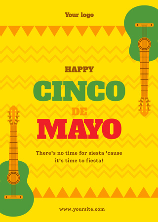 Cinco de Mayo Greeting with Guitar Postcard A6 Vertical Design Template