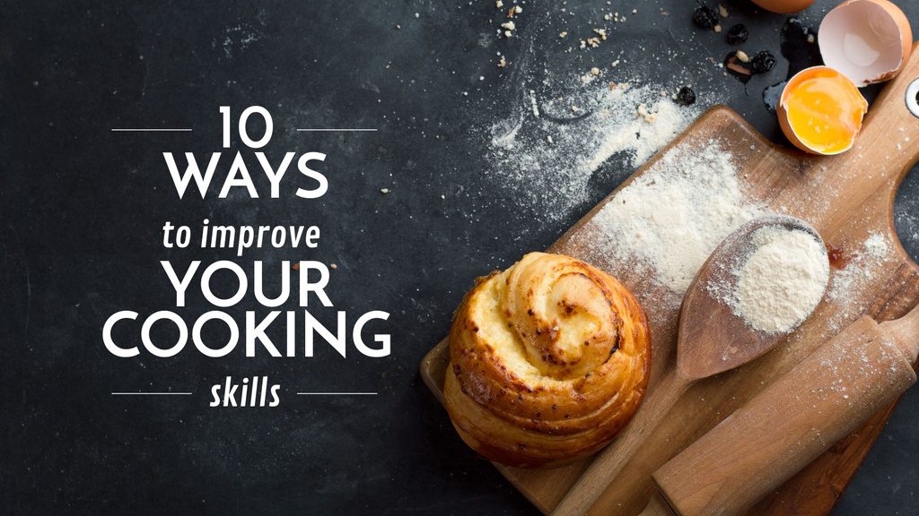 Ontwerpsjabloon van Title 1680x945px van Cooking Skills courses with baked bun