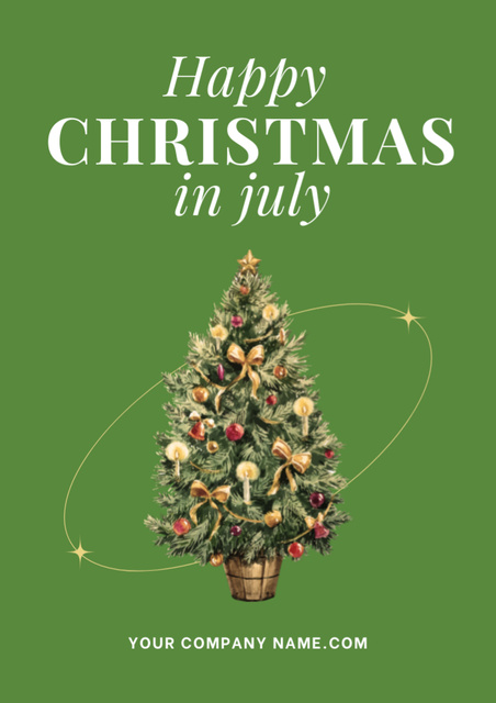Christmas in July Congrats With Decorated Fir Tree Flyer A4 Tasarım Şablonu