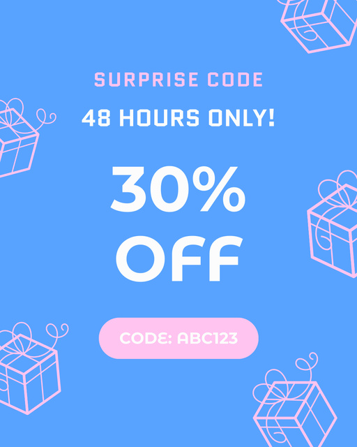 Promo Code Offer and Discount with Illustration of Gifts Instagram Post Vertical Design Template