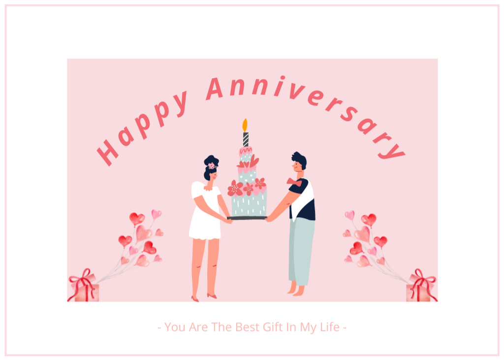 Couples Anniversary with Cake Postcard 5x7in Design Template