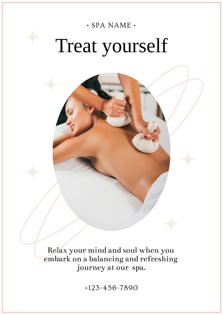 Body Massage with Herbal Balls in Spa Poster Πρότυπο σχεδίασης