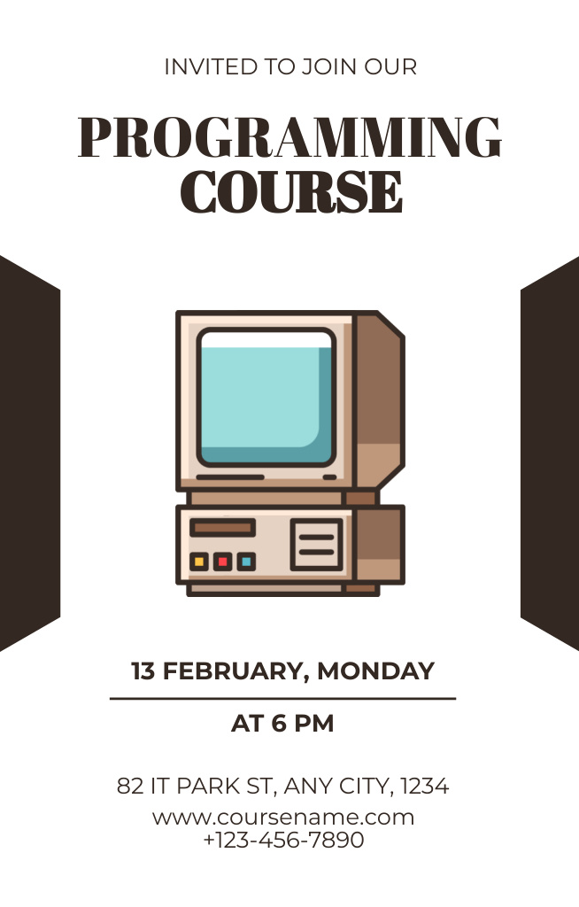 Programming Course Ad with Illustration of Computer Invitation 4.6x7.2in Design Template