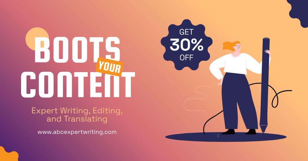 Proficient Content Writing And Translating With Discounts Offer Facebook AD Tasarım Şablonu