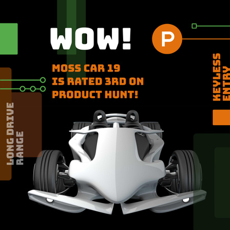 Product Hunt Launch Ad with Sports Car Animated Post Tasarım Şablonu