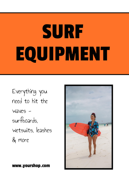 Ad of Surf Equipment Offer Postcard A6 Vertical Modelo de Design