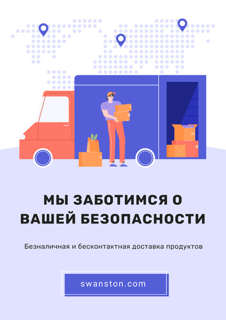 Touch-free Delivery Services offer with courier by car Poster Šablona návrhu